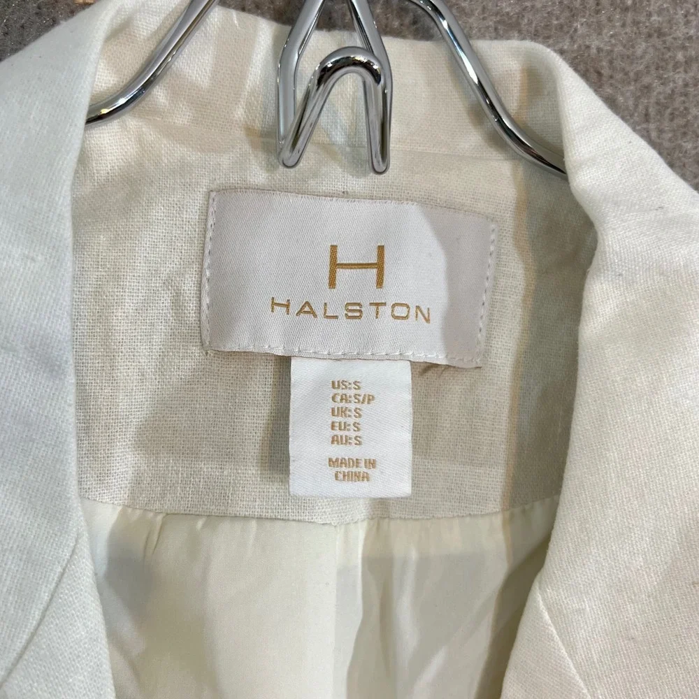 Halston Blazer Jacket Womens Size S White Linen Blend Single Button Professional